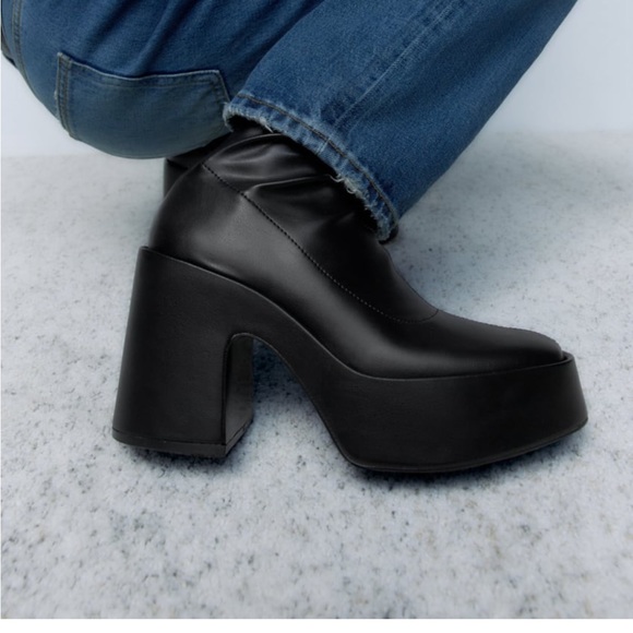 Zara NWT black platform boots Sz 8 - Picture 5 of 9